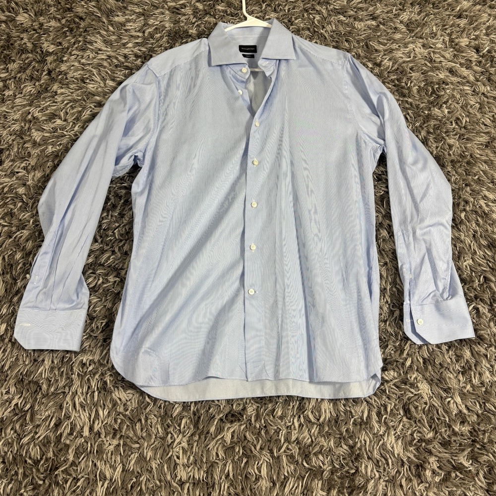 Ermenegildo Zegna Trofeo Shirt Mens 17 43 Blue White Micro Stripe Slim Cotton